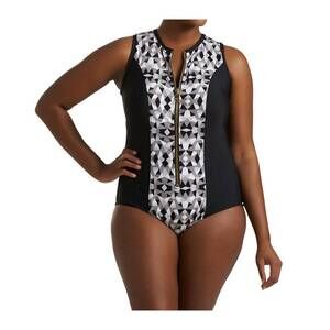 NEW ALWAYS FOR ME plus size jaden scuba one piece swimsuit in grey